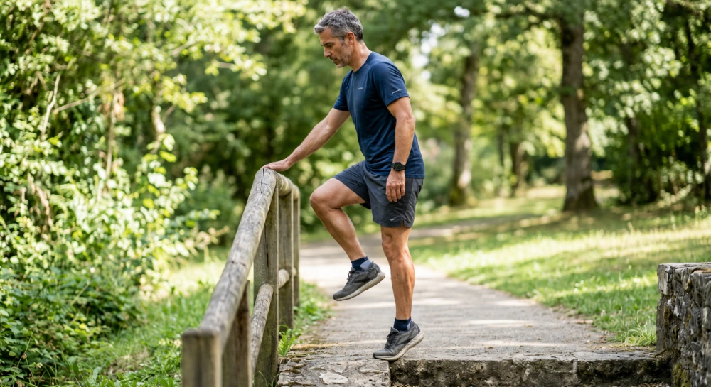 Personne active réalisant un exercice de renforcement dans le cadre d'une tendinopathie