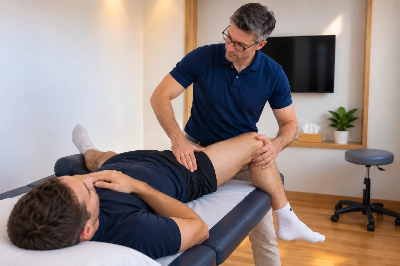 Consultation pour une blessure à la cuisse lors de la course au centre Kinosteo