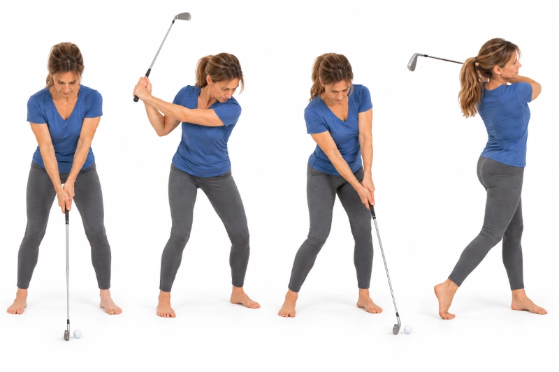 Golfeuse réalisant un swing progressif pour s'échauffer